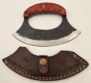 Ulu Knife with Steel Blade and Wooden Handle