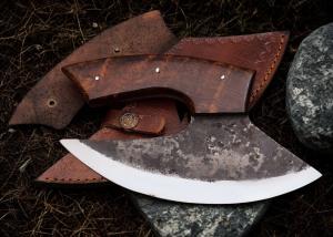 Personalized Carbon Steel Alaskan Ulu Knife with Sheath