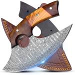 Handmade Damascus ULU Knife with Leather Sheath