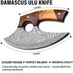 Handmade Damascus ULU Knife with Leather Sheath