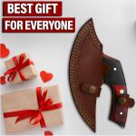 Damascus Ulu Knife with Leather Sheath