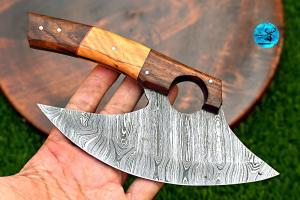 Custom Handmade Damascus Steel Ulu Chef Knife