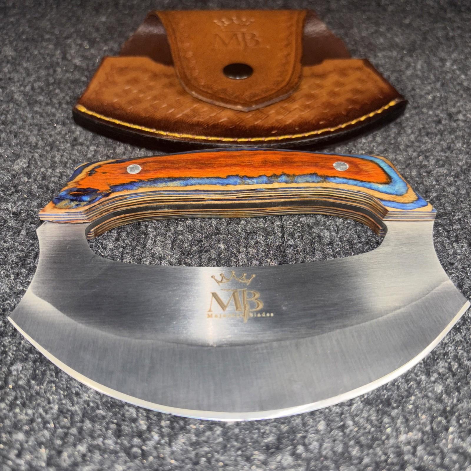 Damascus Steel Ulu Knife with Pakka Wood Handle