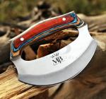 Damascus Steel Ulu Knife with Pakka Wood Handle