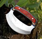 Damascus Steel Ulu Knife with Pakka Wood Handle