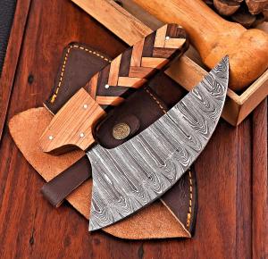Handmade Damascus Steel Ulu Pizza Cutter