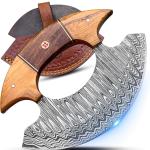 Damascus Ulu Knife with Leather Sheath – RC Knives