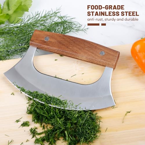 KAYCROWN Stainless Steel Ulu Knife with Stand