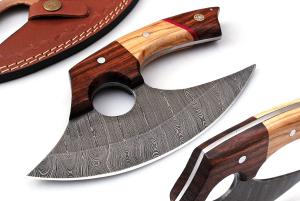 Handmade Damascus Steel Ulu Knife with Sheath
