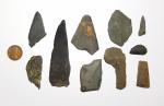 Set of 10 Inuit Slate Arrowheads and Ulu Knives