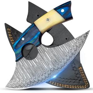 Damascus Ulu Knife with Leather Sheath - 7.4