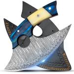 Damascus Ulu Knife with Leather Sheath - 7.4
