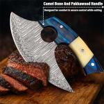 Damascus Ulu Knife with Leather Sheath - 7.4