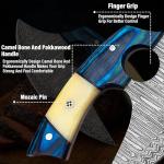 Damascus Ulu Knife with Leather Sheath - 7.4