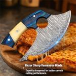 Damascus Ulu Knife with Leather Sheath - 7.4