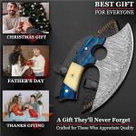 Damascus Ulu Knife with Leather Sheath - 7.4