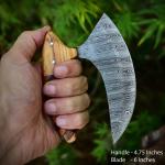 Damascus Ulu Knife with Wood Handle