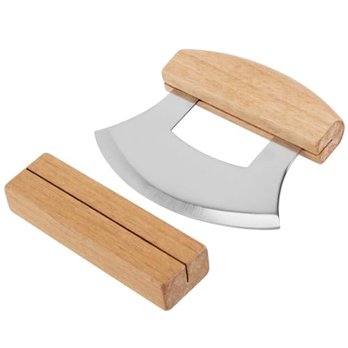 4-Pack Stainless Steel Ulu Knife Set with Stand