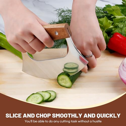 KAYCROWN Stainless Steel Ulu Knife with Stand