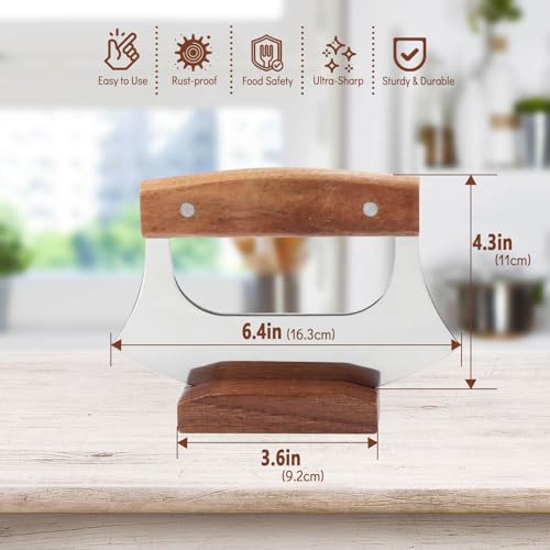 KAYCROWN Stainless Steel Ulu Knife with Stand