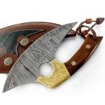 Damascus Steel Alaskan Ulu Knife with Burl Handle