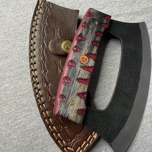 Carbon Steel Ulu Knife with Leather Sheath