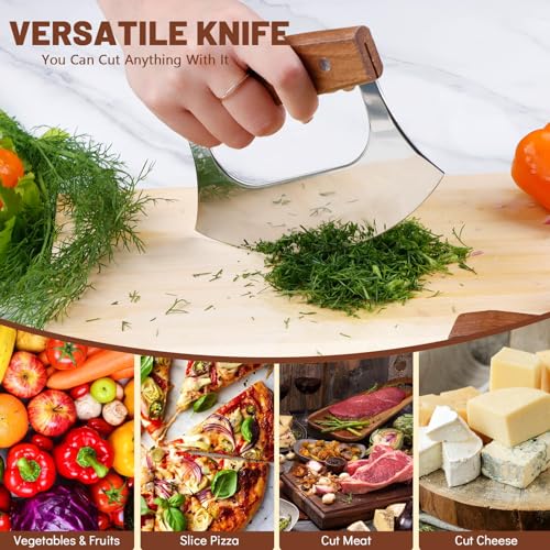 KAYCROWN Stainless Steel Ulu Knife with Stand