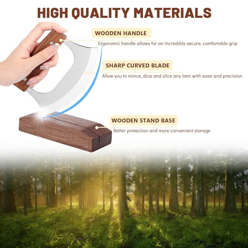KAYCROWN Stainless Steel Ulu Knife with Stand