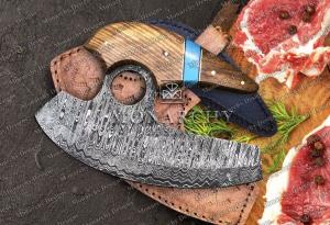 Damascus Steel Ulu Knife for Kitchen and Pizza