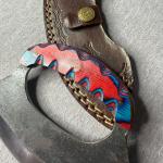 Carbon Steel Ulu Knife with Red Blue Handle