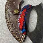 Carbon Steel Ulu Knife with Red Blue Handle
