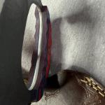 Carbon Steel Ulu Knife with Red Blue Handle