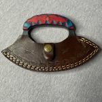 Carbon Steel Ulu Knife with Red Blue Handle