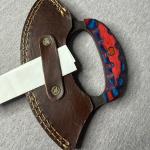 Carbon Steel Ulu Knife with Red Blue Handle