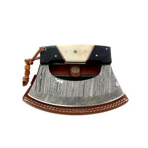 Damascus Steel Alaskan Ulu Knife with Leather Sheath