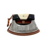 Damascus Steel Alaskan Ulu Knife with Leather Sheath
