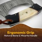 Damascus Steel Alaskan Ulu Knife with Leather Sheath