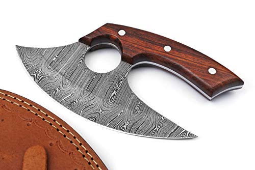 Handmade Damascus Steel Ulu Knife with Rosewood Handle