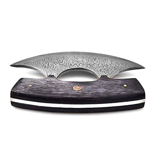 Custom Handmade Damascus Ulu Knife with Sheath