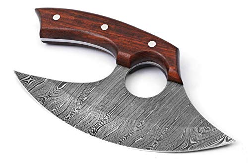 Handmade Damascus Steel Ulu Knife with Rosewood Handle