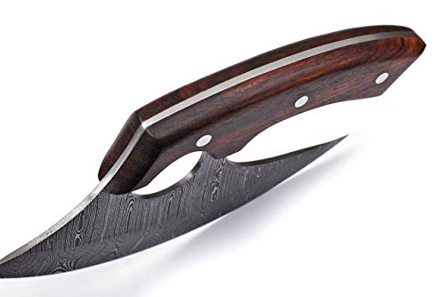 Handmade Damascus Steel Ulu Knife with Rosewood Handle