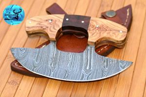Custom Handmade Damascus Steel Ulu Chef Knife