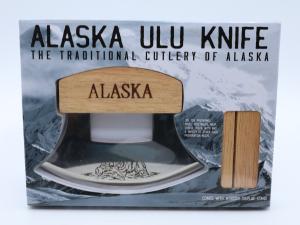Alaskan Ulu Knife with Stand and Bear Design