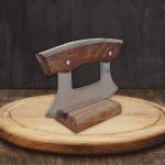 Alaska 440C Steel Ulu Knife with Wood Stand
