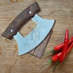 Alaska 440C Steel Ulu Knife with Wood Stand