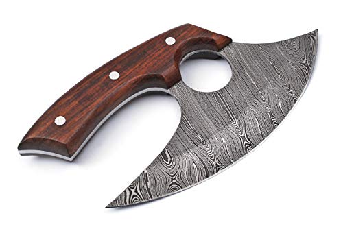 Handmade Damascus Steel Ulu Knife with Rosewood Handle