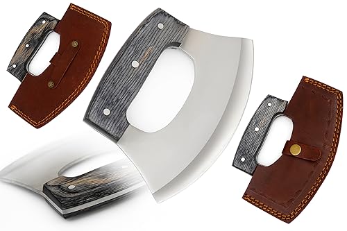 Handmade Ulu Knife with Wooden Handle and Sheath