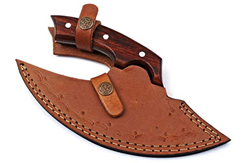 Handmade Damascus Steel Ulu Knife with Rosewood Handle