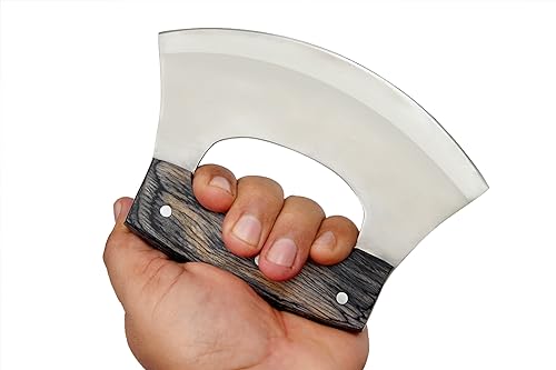 Handmade Ulu Knife with Wooden Handle and Sheath