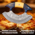 Custom Damascus Steel Ulu Knife with Leather Sheath